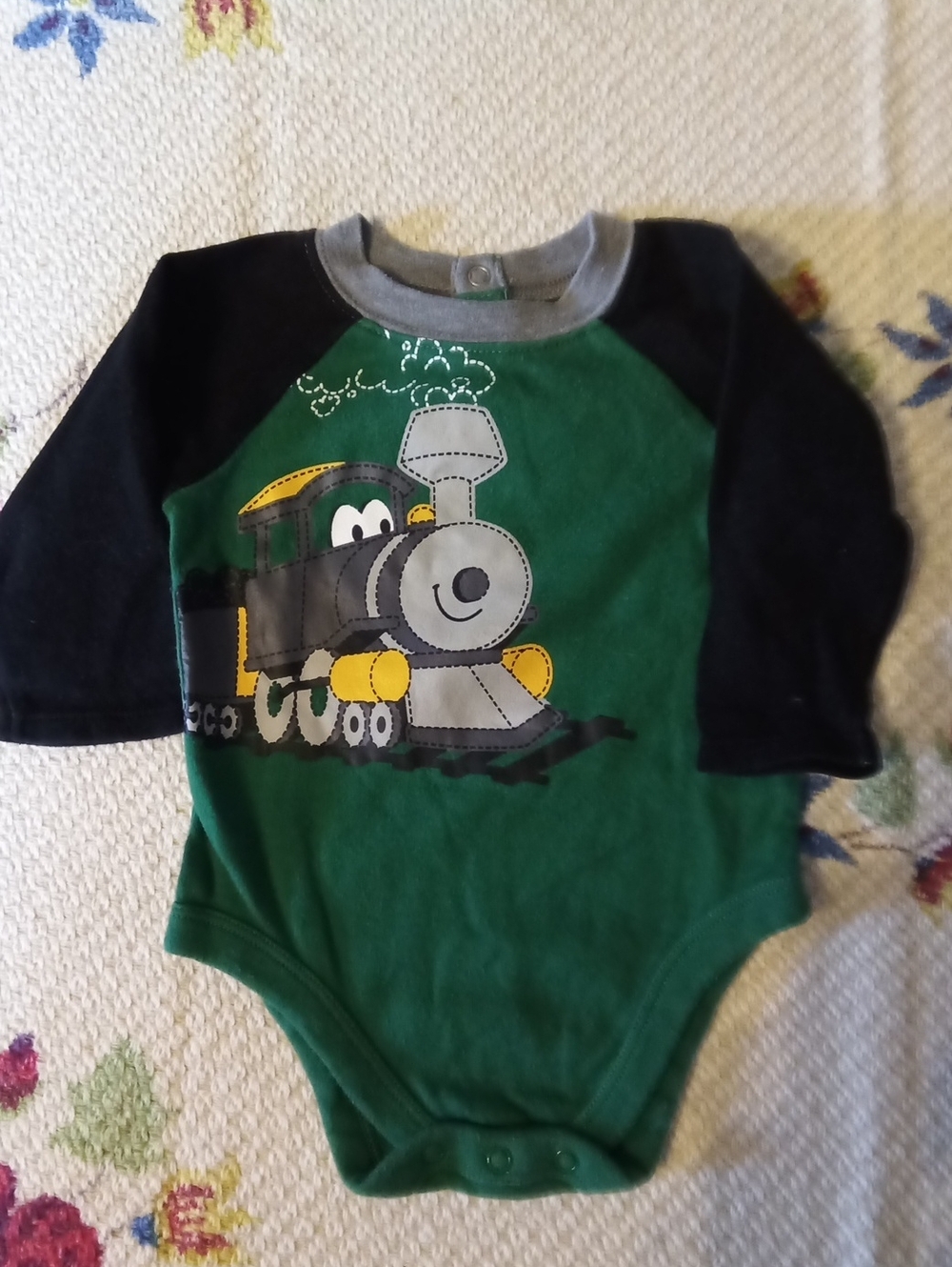 Garanimals Green & Black Train Graphic Baby One-Piece